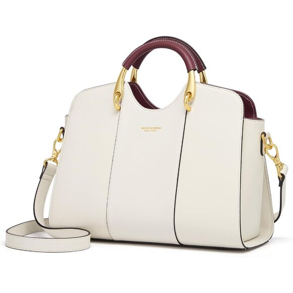 Luxury Ladies Leather Tote with Zipper Closure - Elegant Everyday Satchel - Picture 1 of 6